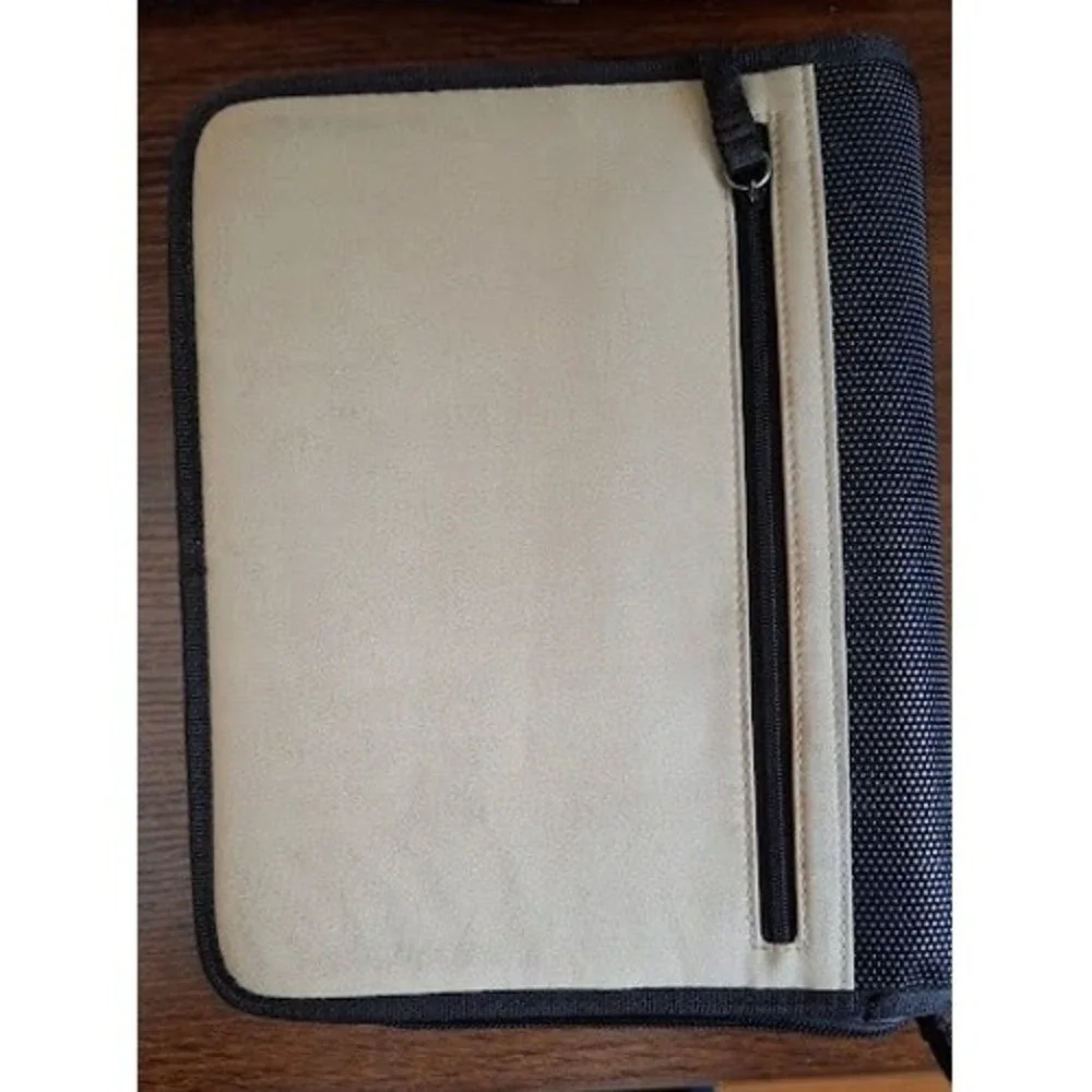 Franklin Covey Zipper Planner Binder 7 Ring Tan Black Canvas Mesh Organizer